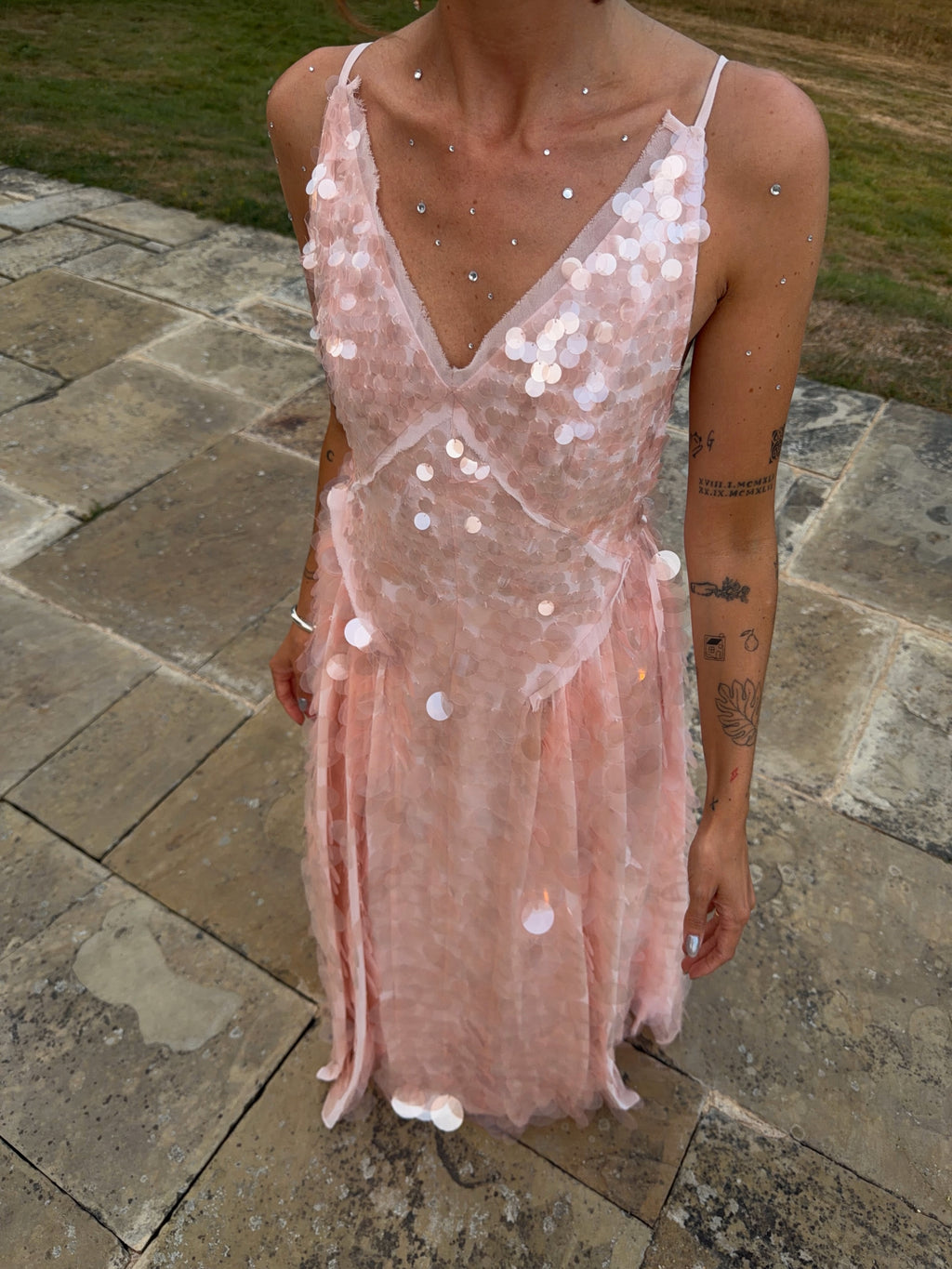 Pink Paillette Tulle Maxi Dress