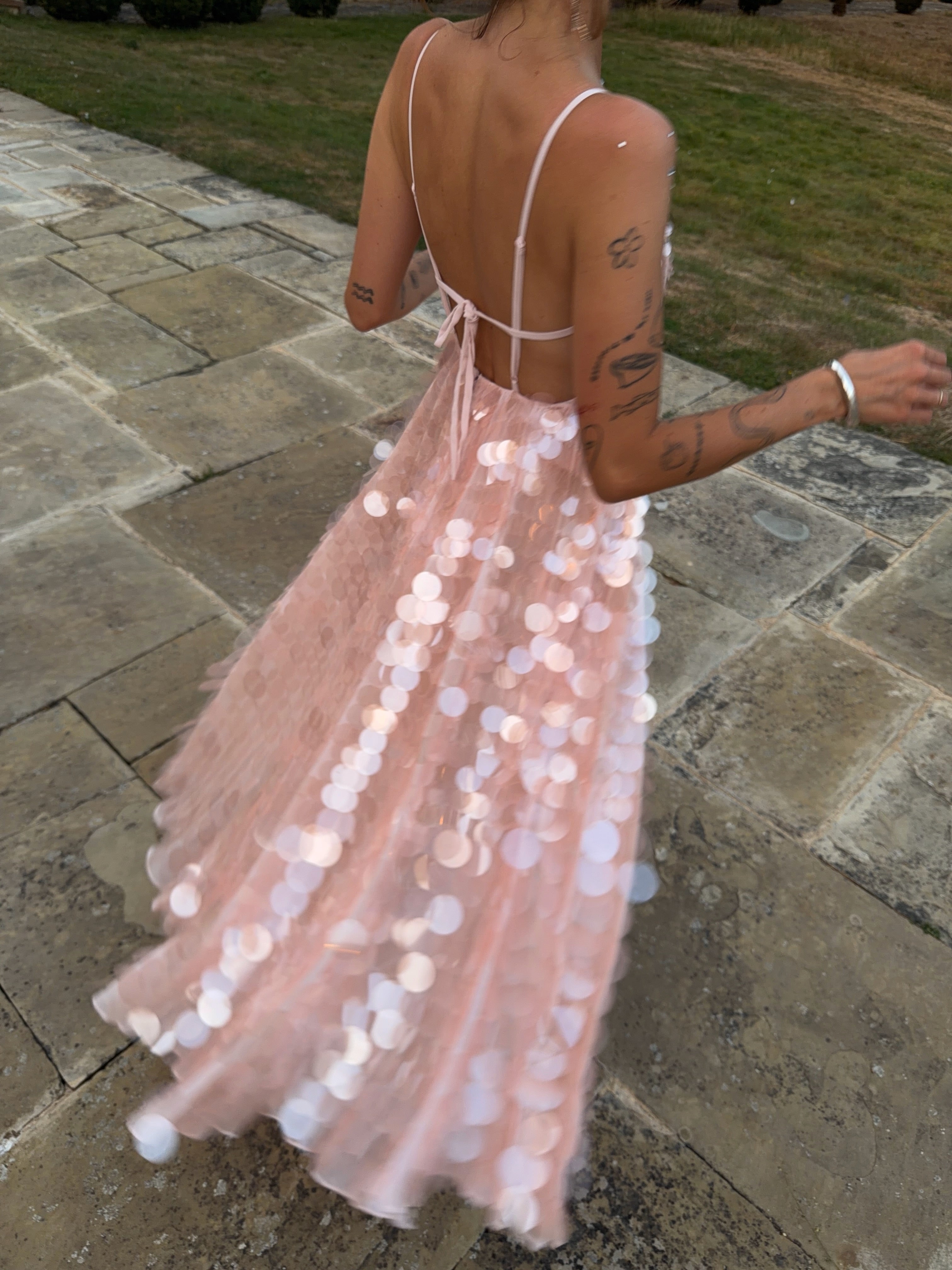 Pink Paillette Tulle Maxi Dress