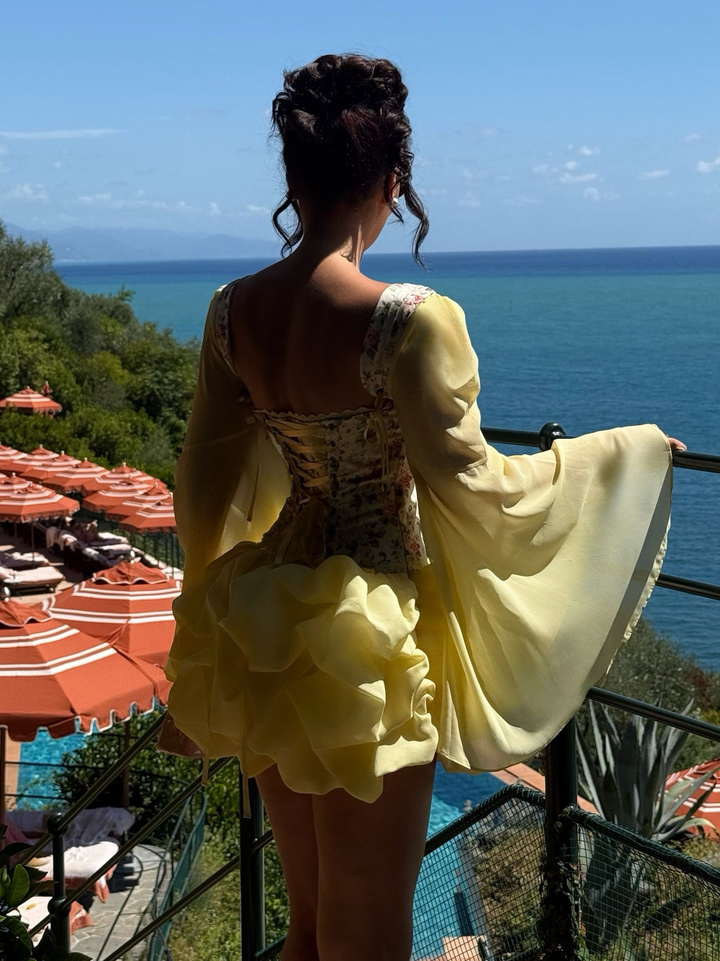 Yellow Floral Corset Ruffle Mini Dress