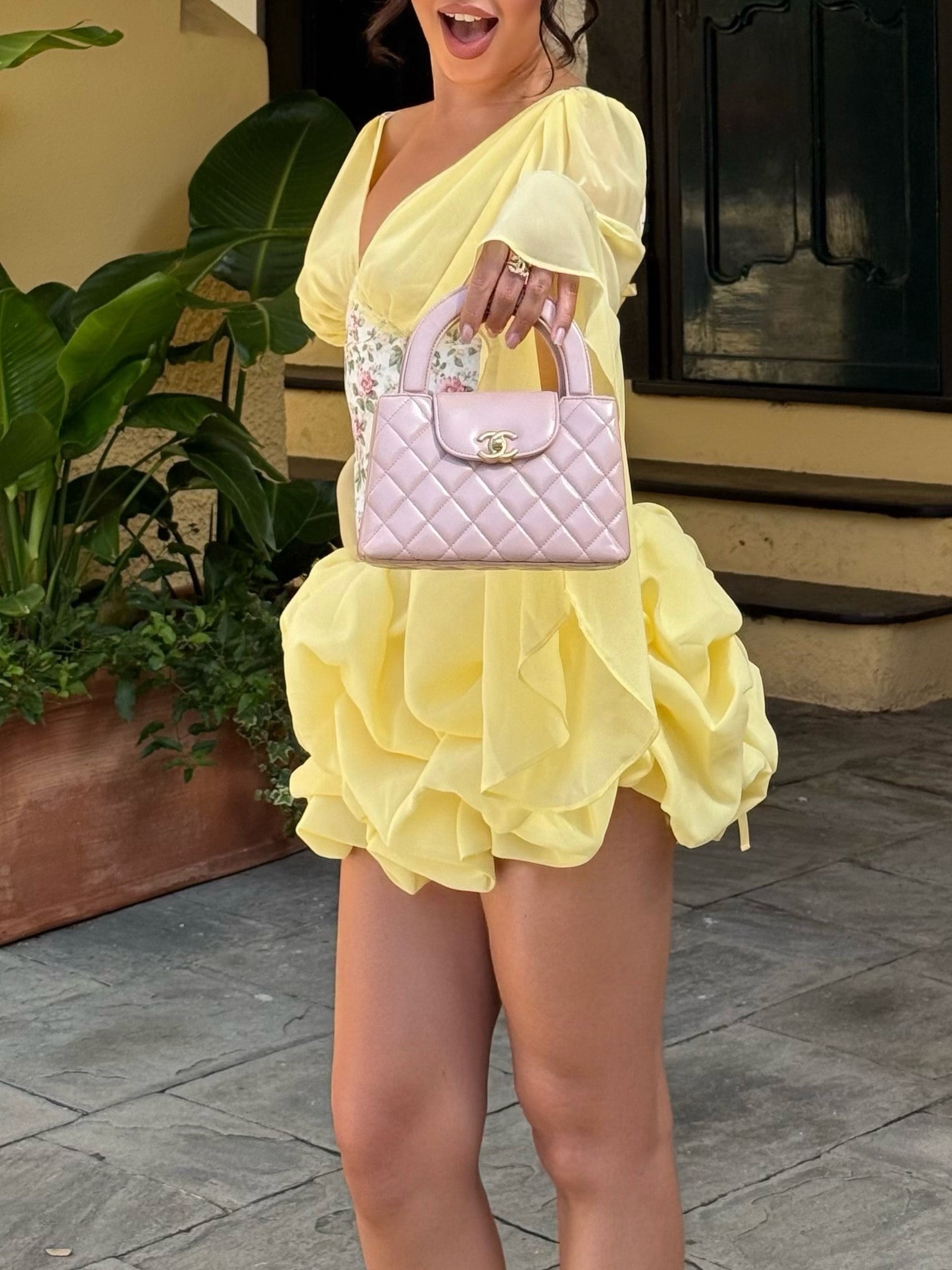Yellow Floral Corset Ruffle Mini Dress