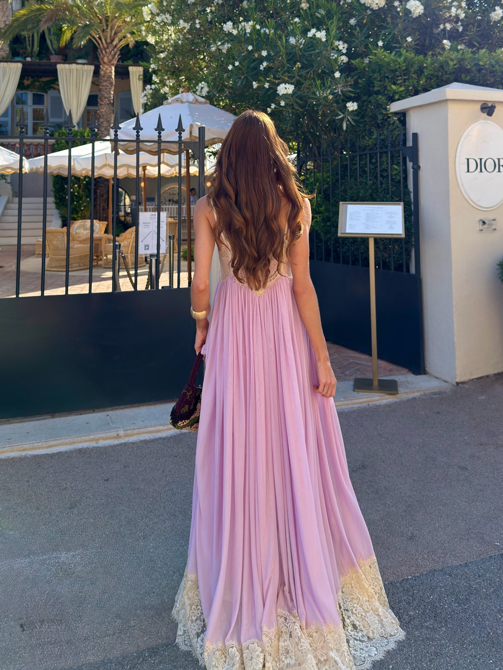 Lavender Lace Hem Satin Maxi Dress