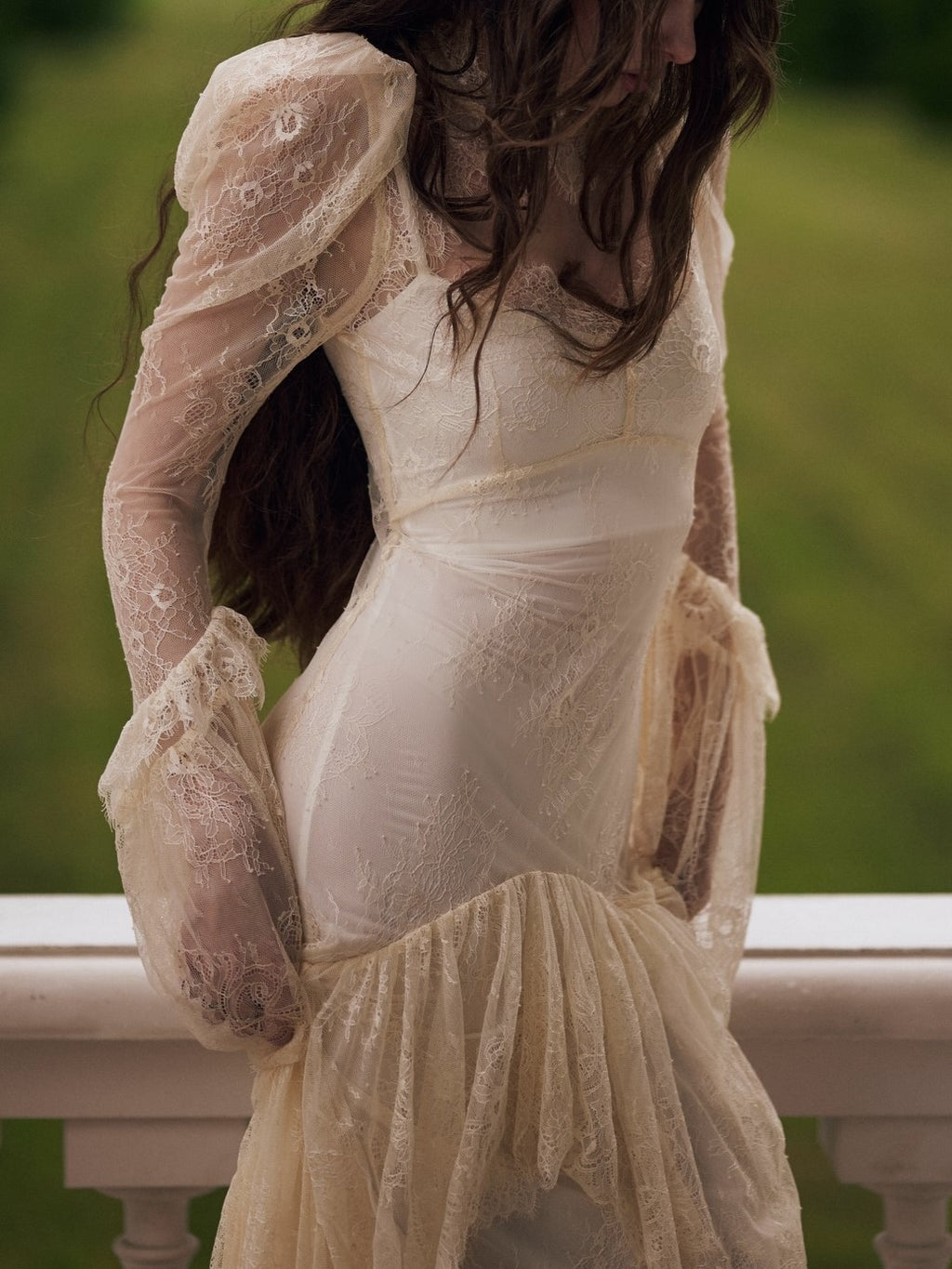 Ivory White Vintage Lace Bell Sleeve Maxi Dress