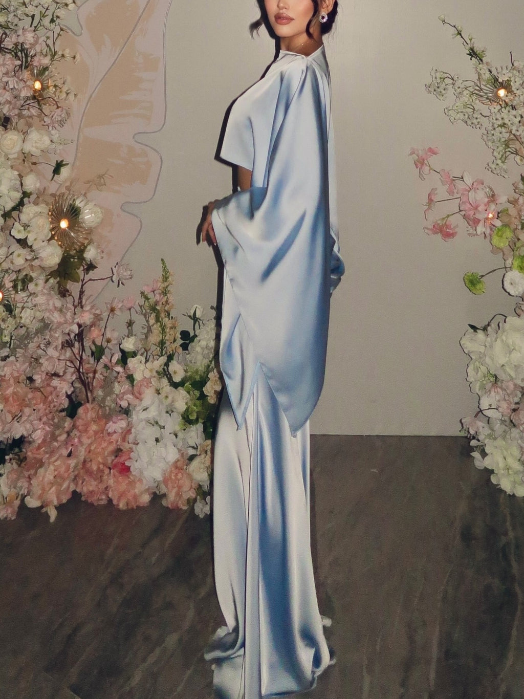 Light Blue Satin Draped Two-Piece Mermaid Set
