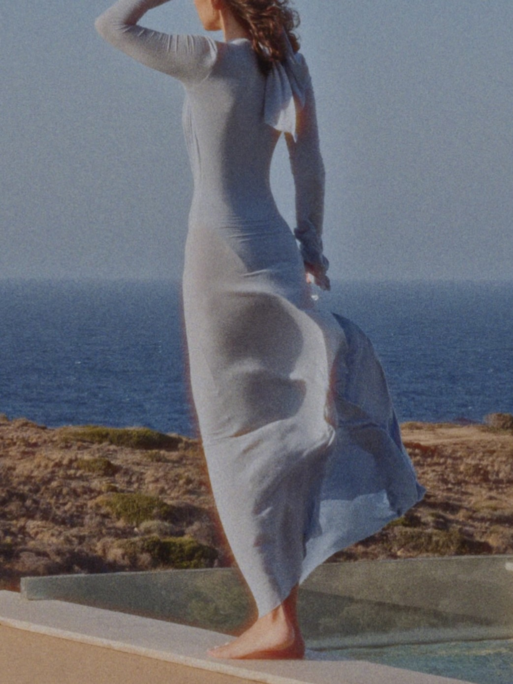Blue Plunge Draped Maxi Dress