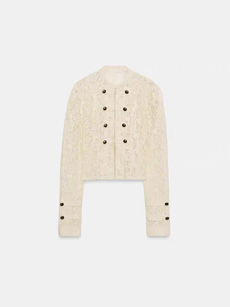 Cream Lace Double-Breasted Jacket