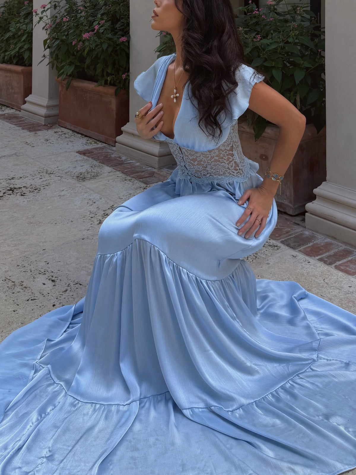 Light Blue Tiered Two-Piece Skirt Set