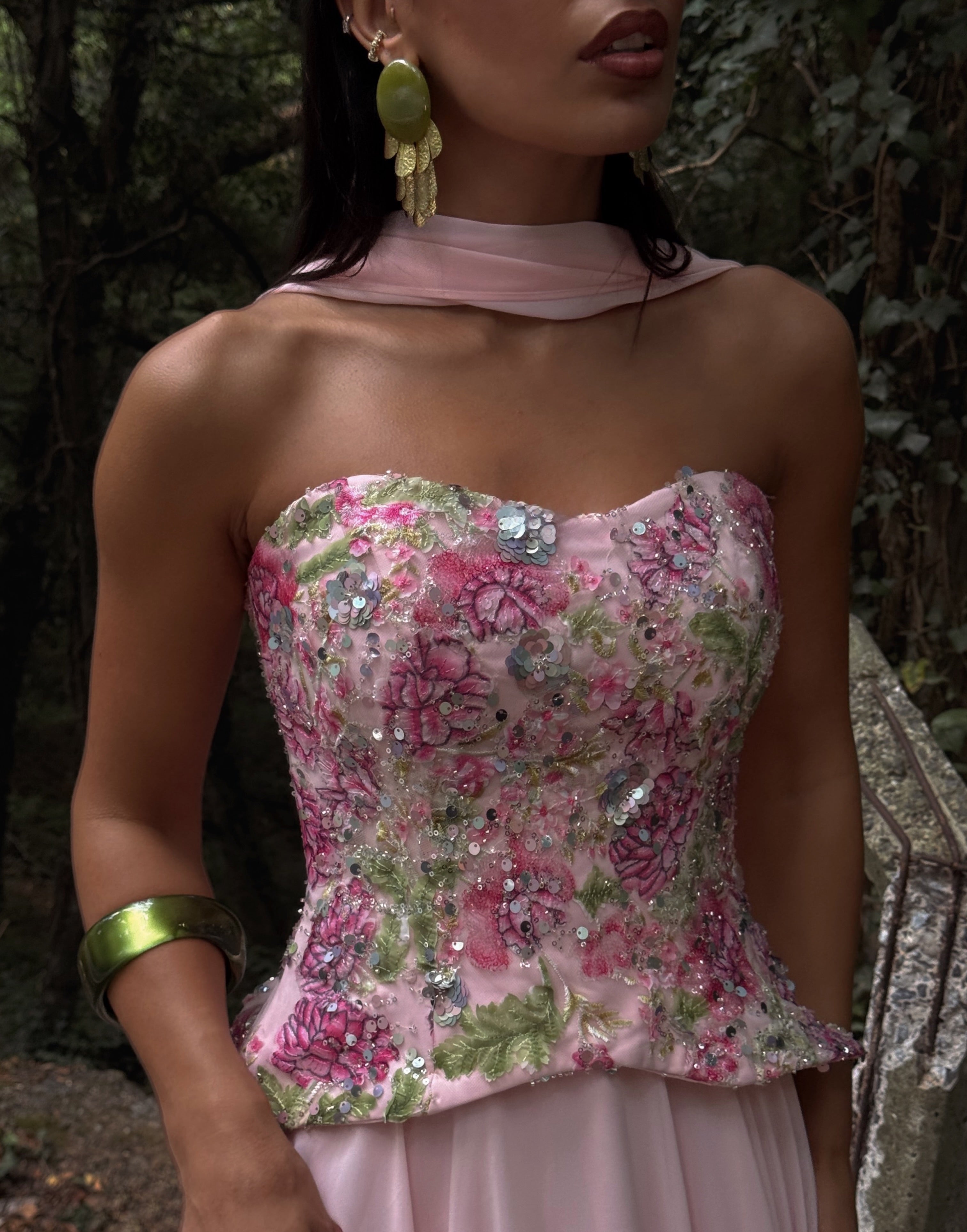 Sequin Floral Corset Maxi Dress
