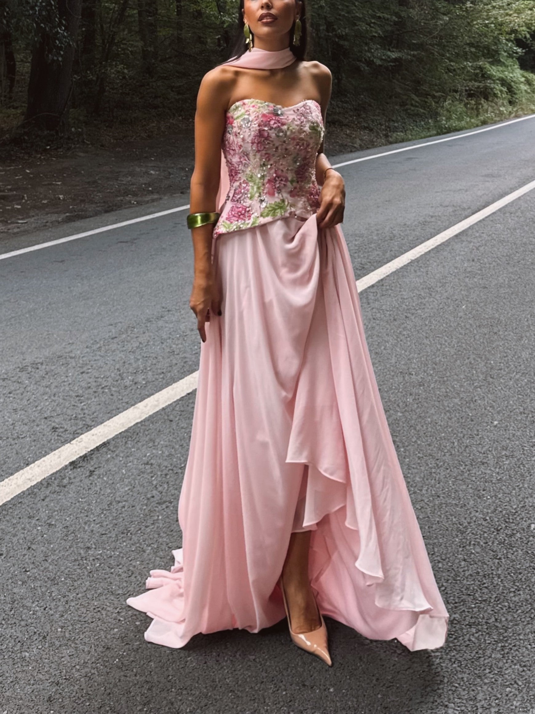 Sequin Floral Corset Maxi Dress