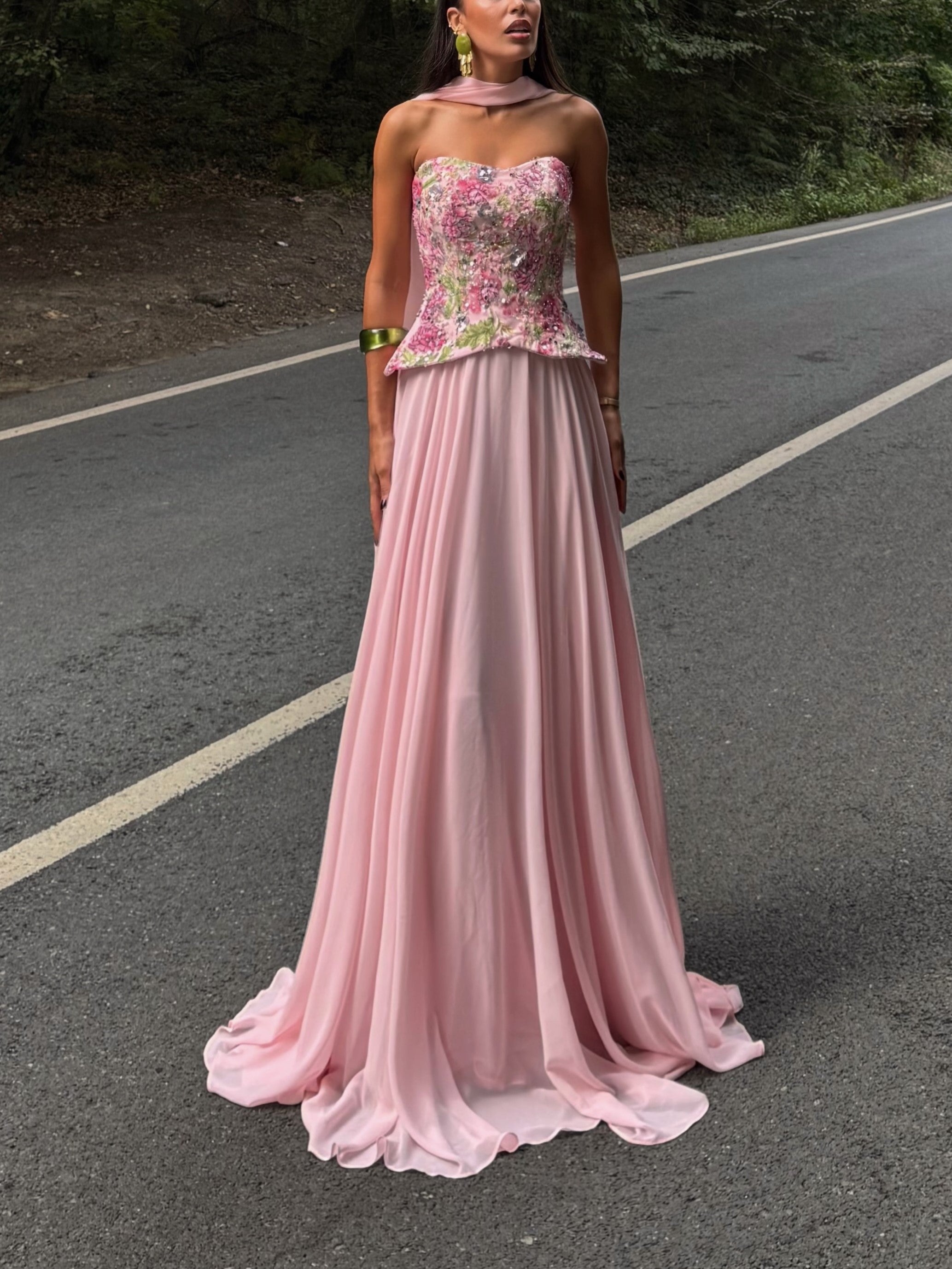 Sequin Floral Corset Maxi Dress