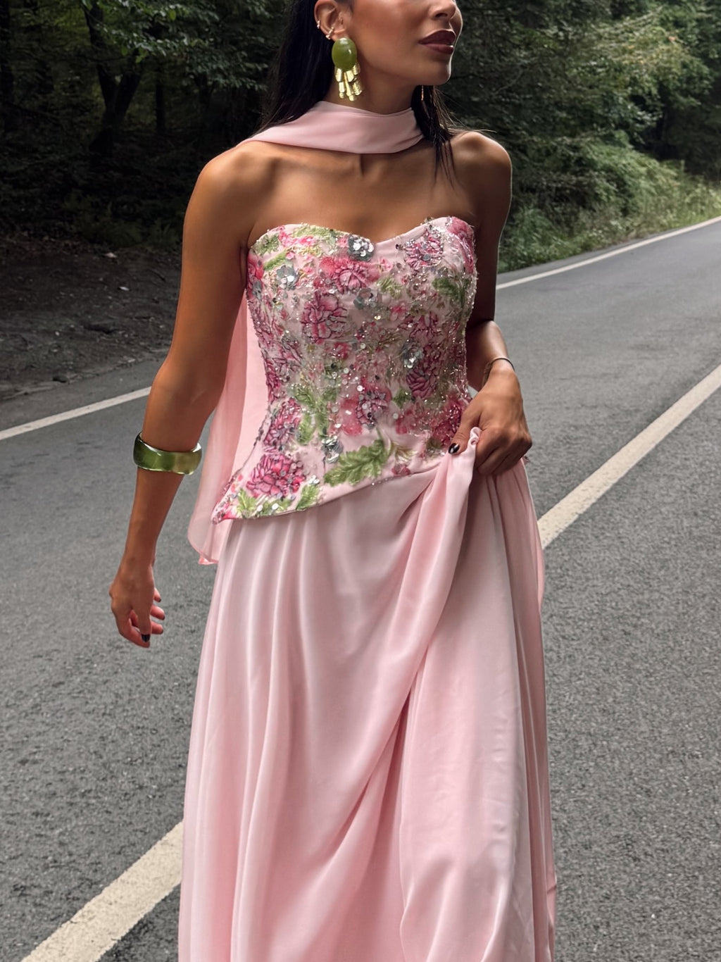 Sequin Floral Corset Maxi Dress
