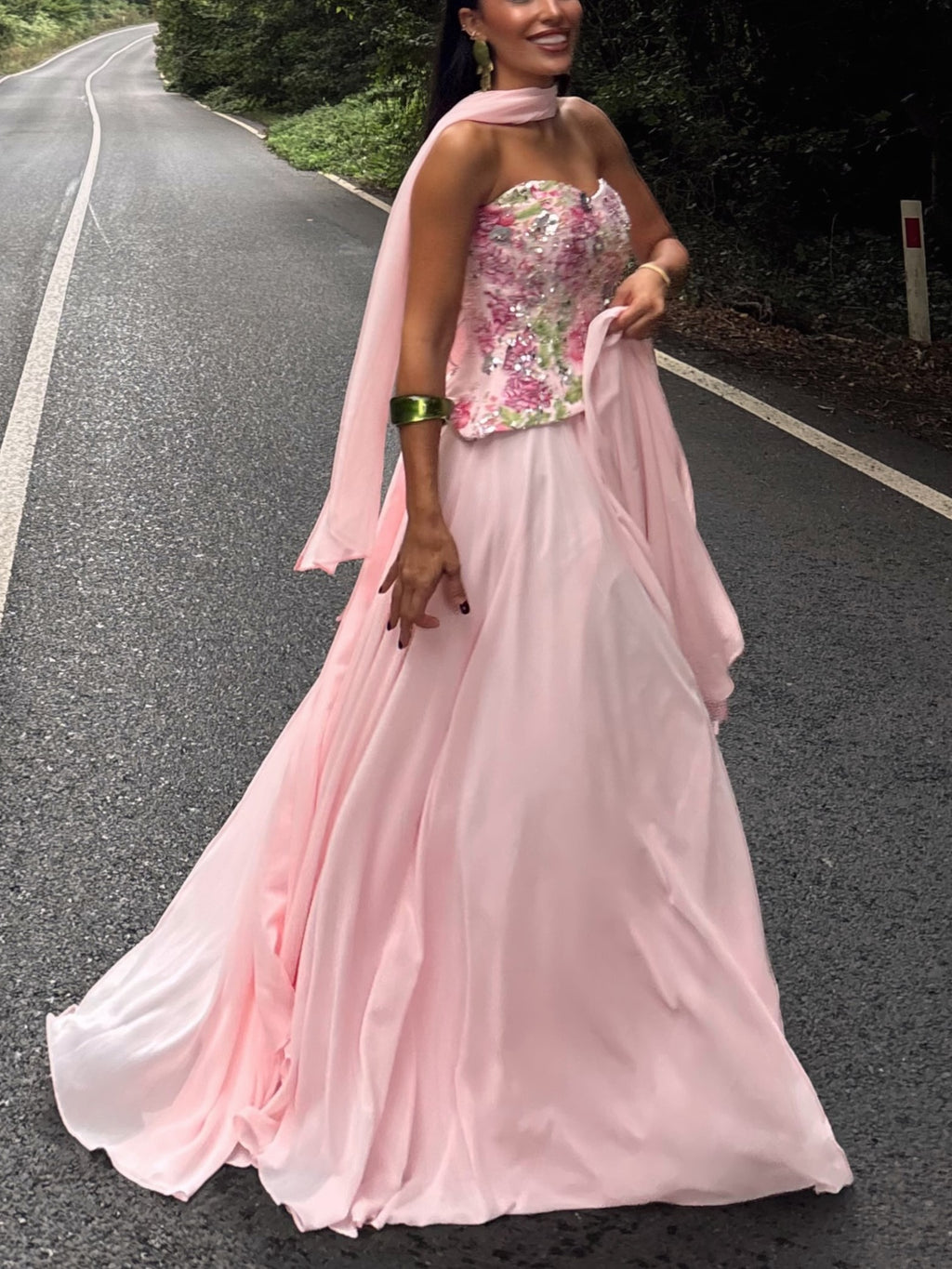 Sequin Floral Corset Maxi Dress