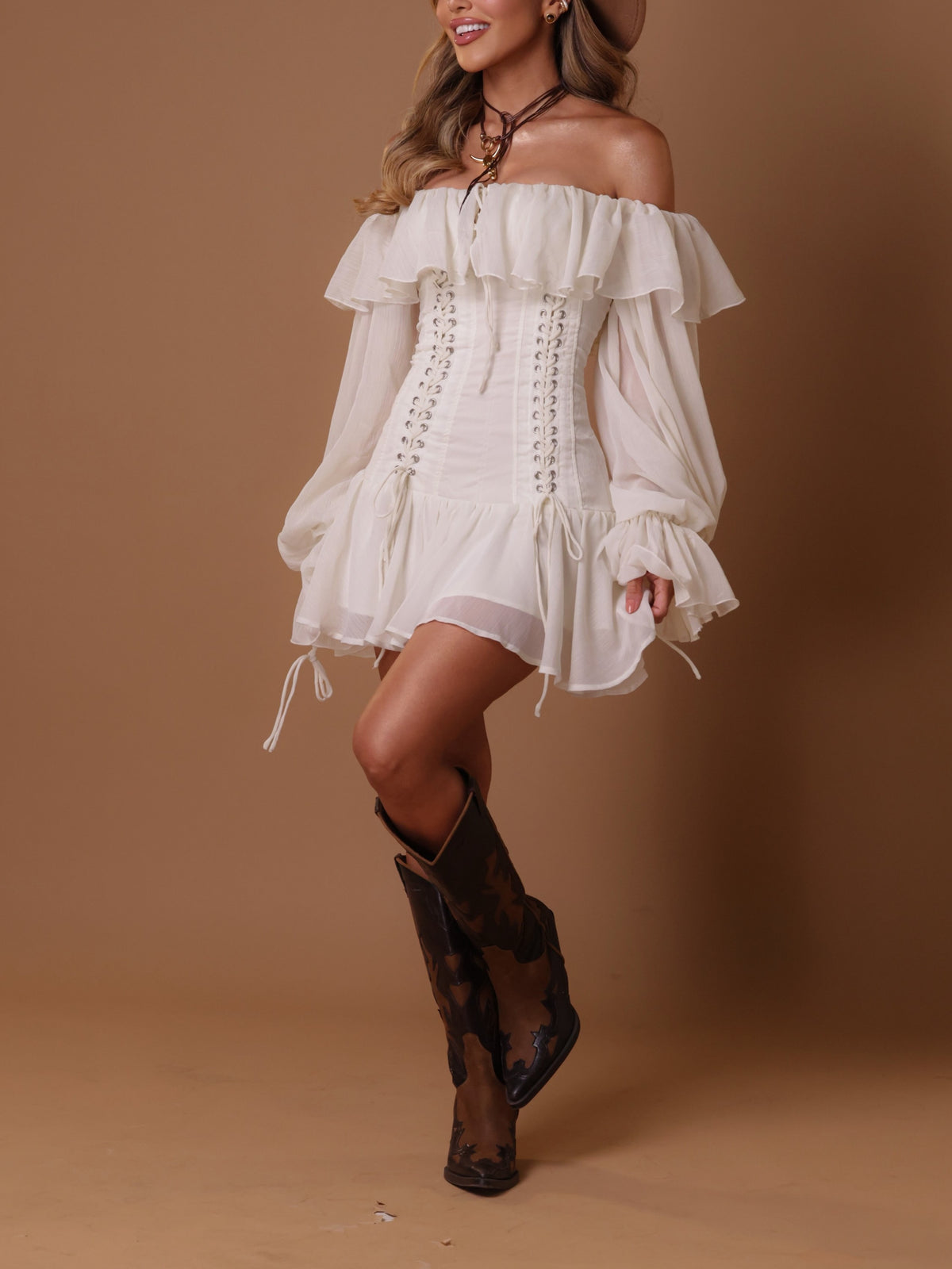 Lace-Up Corset Ruffle Dress