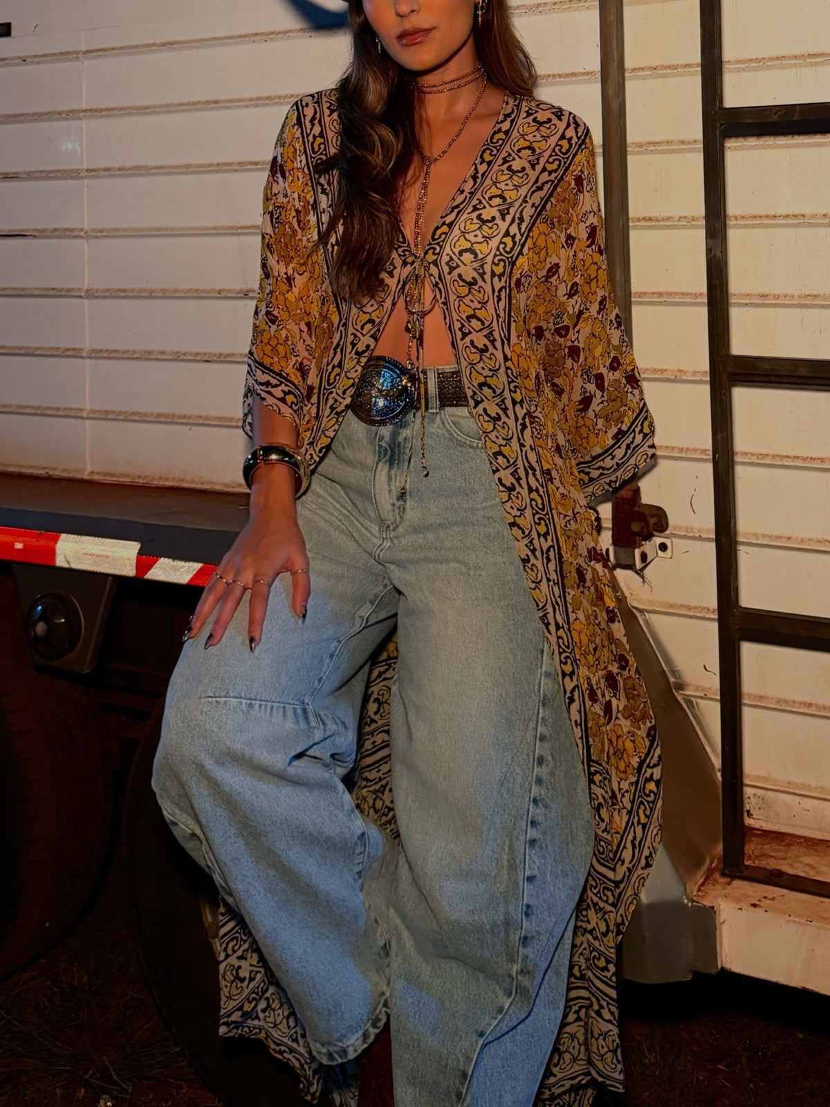 Multicolor Paisley Print Kimono