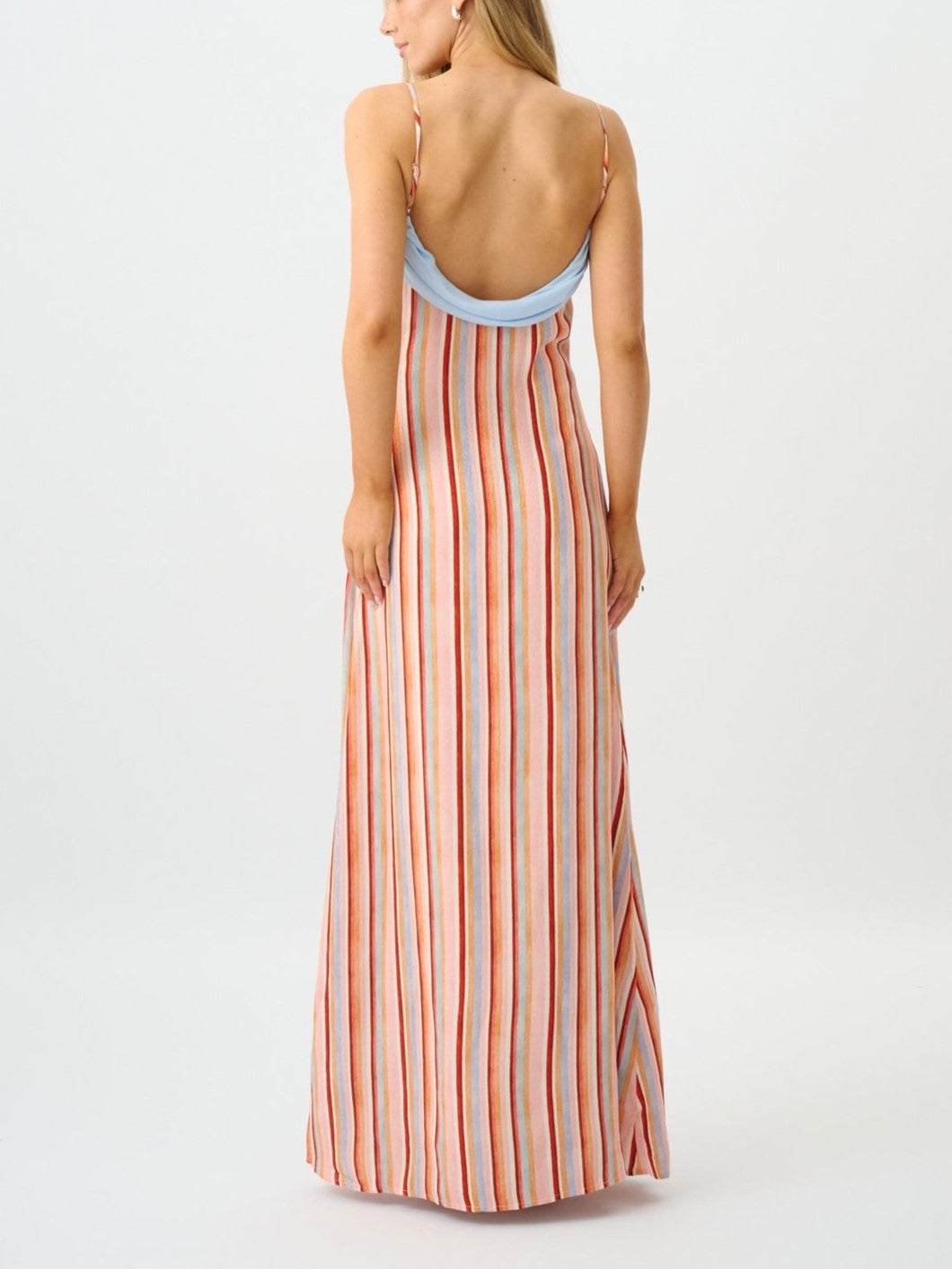 Multicolor Striped Satin Maxi Dress