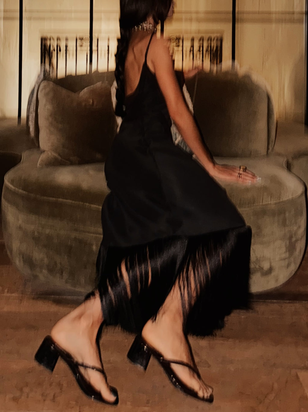 Black Tulle Ruffled Midi Dress