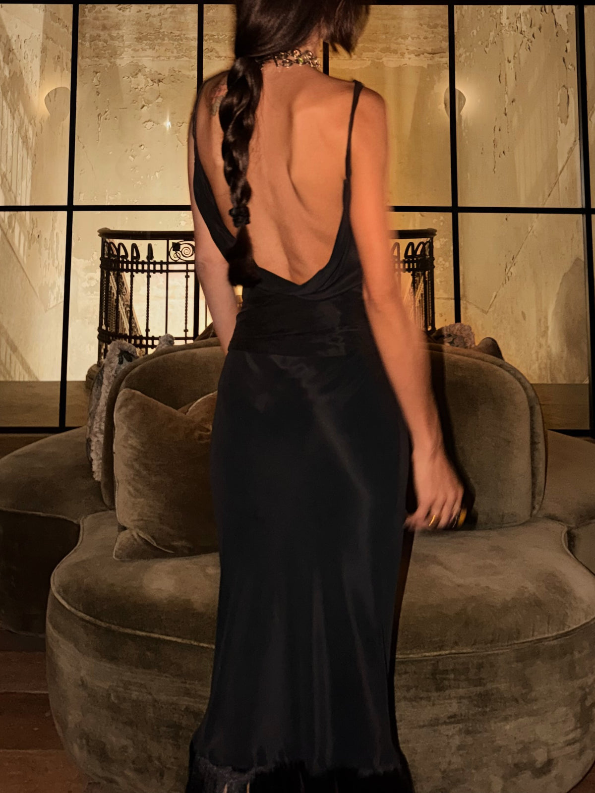 Black Tulle Ruffled Midi Dress