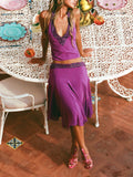 Magenta Sequin Halter Top and Midi Skirt Set