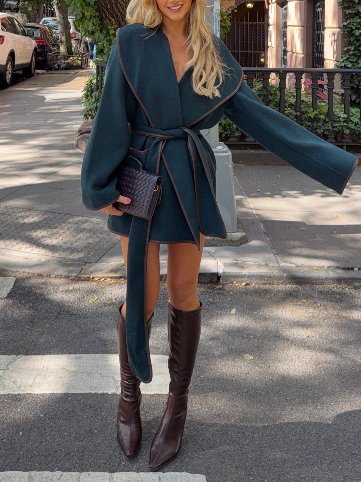 Green Belted Structured Coat