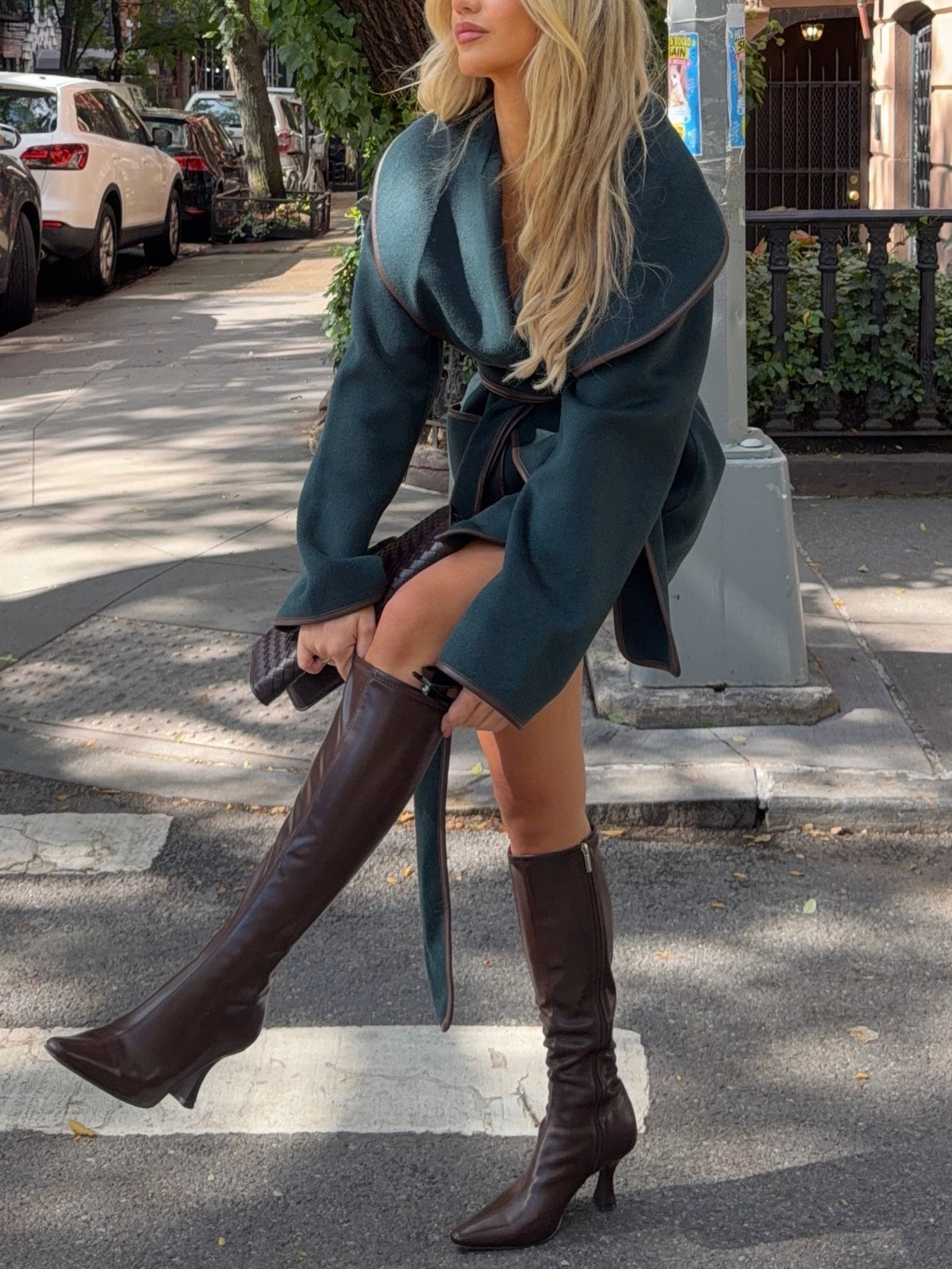 Green Belted Structured Coat