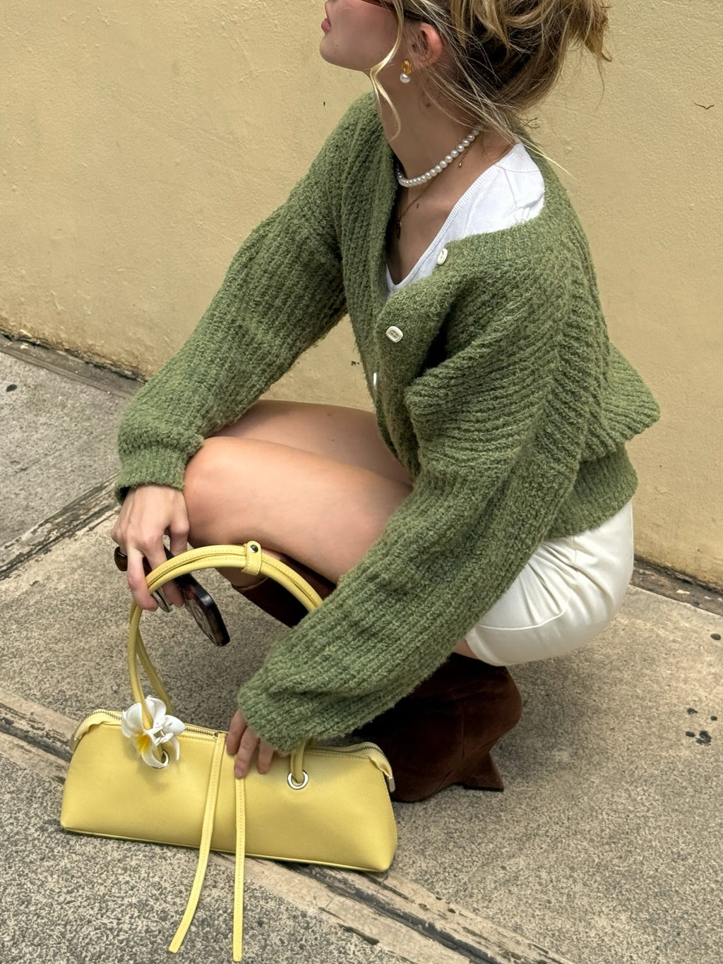 Green Knit Button Front Cardigan