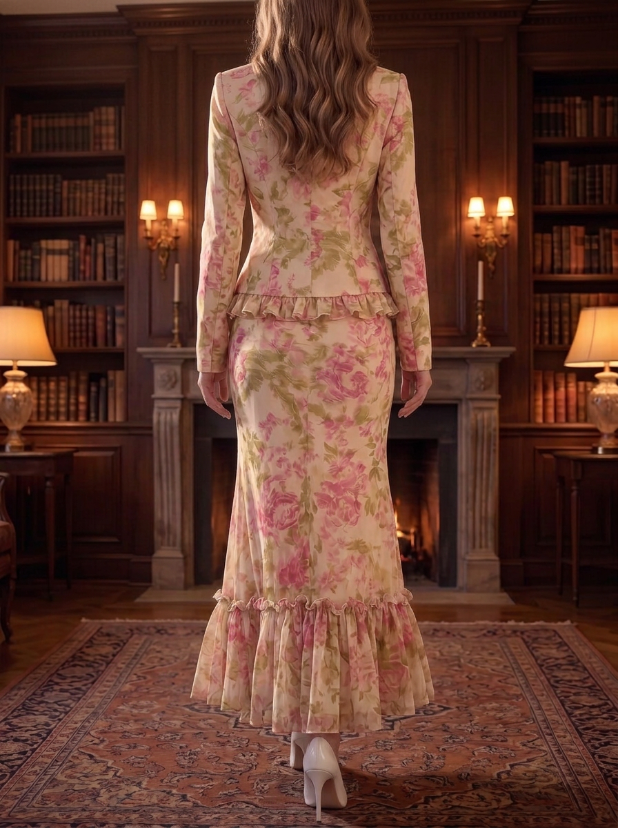Pink Floral Ruffle Two-Piece Set