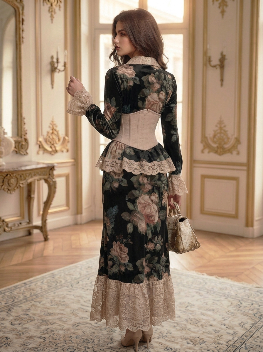 Black Floral Corset Mermaid Dress