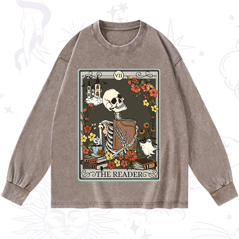 The Reader Tarot Card Washed Long Sleeve Shirt