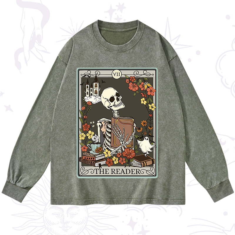 The Reader Tarot Card Washed Long Sleeve Shirt