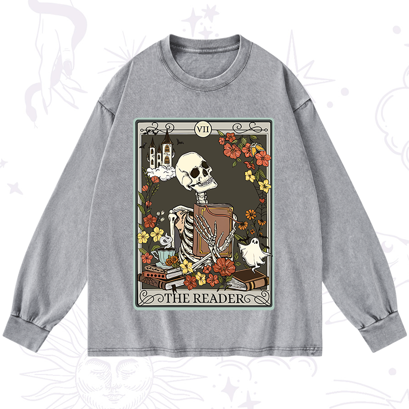 The Reader Tarot Card Washed Long Sleeve Shirt