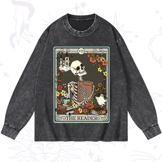 The Reader Tarot Card Washed Long Sleeve Shirt