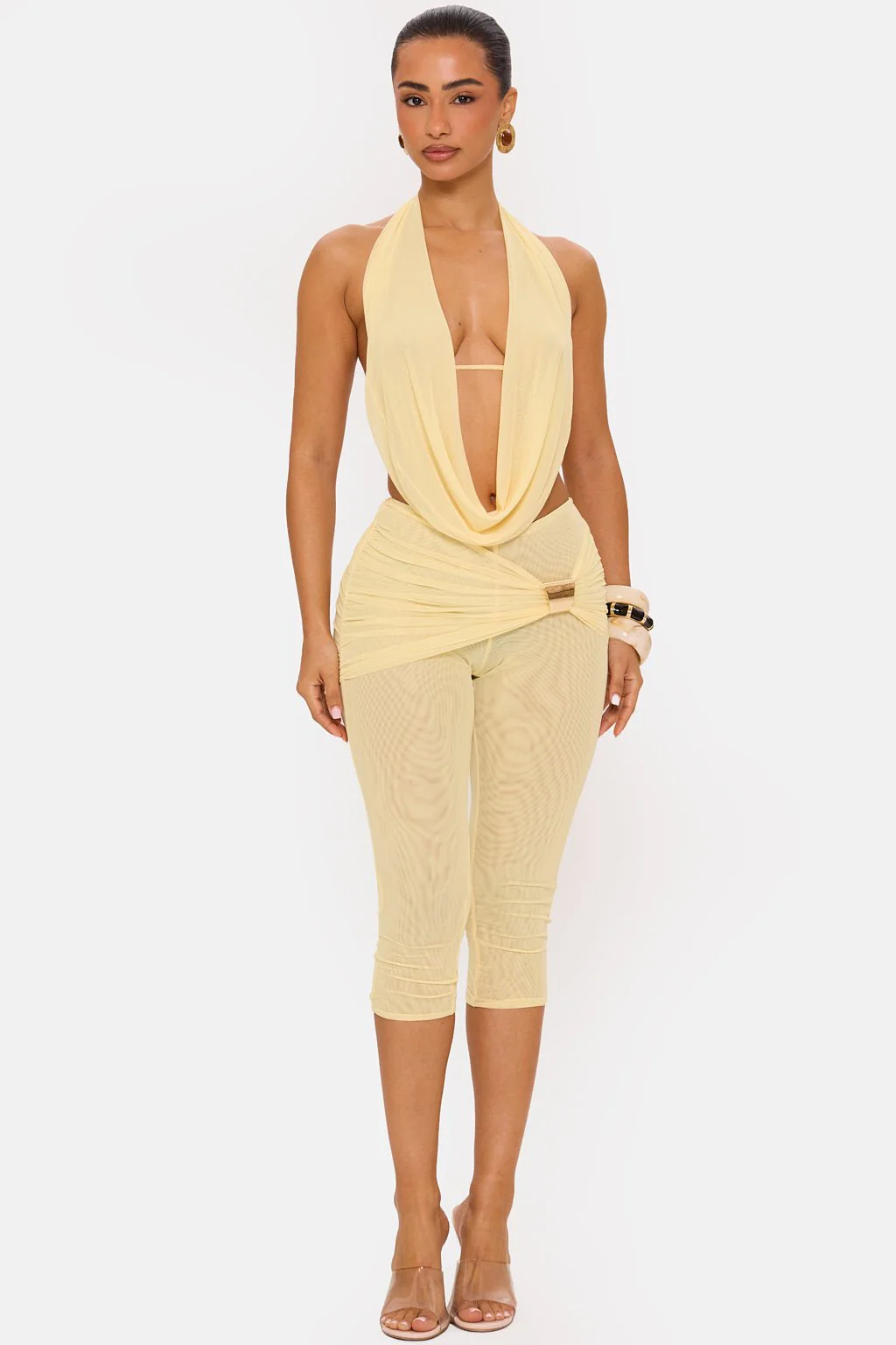 Draped Halter Top & Capri Pants Set