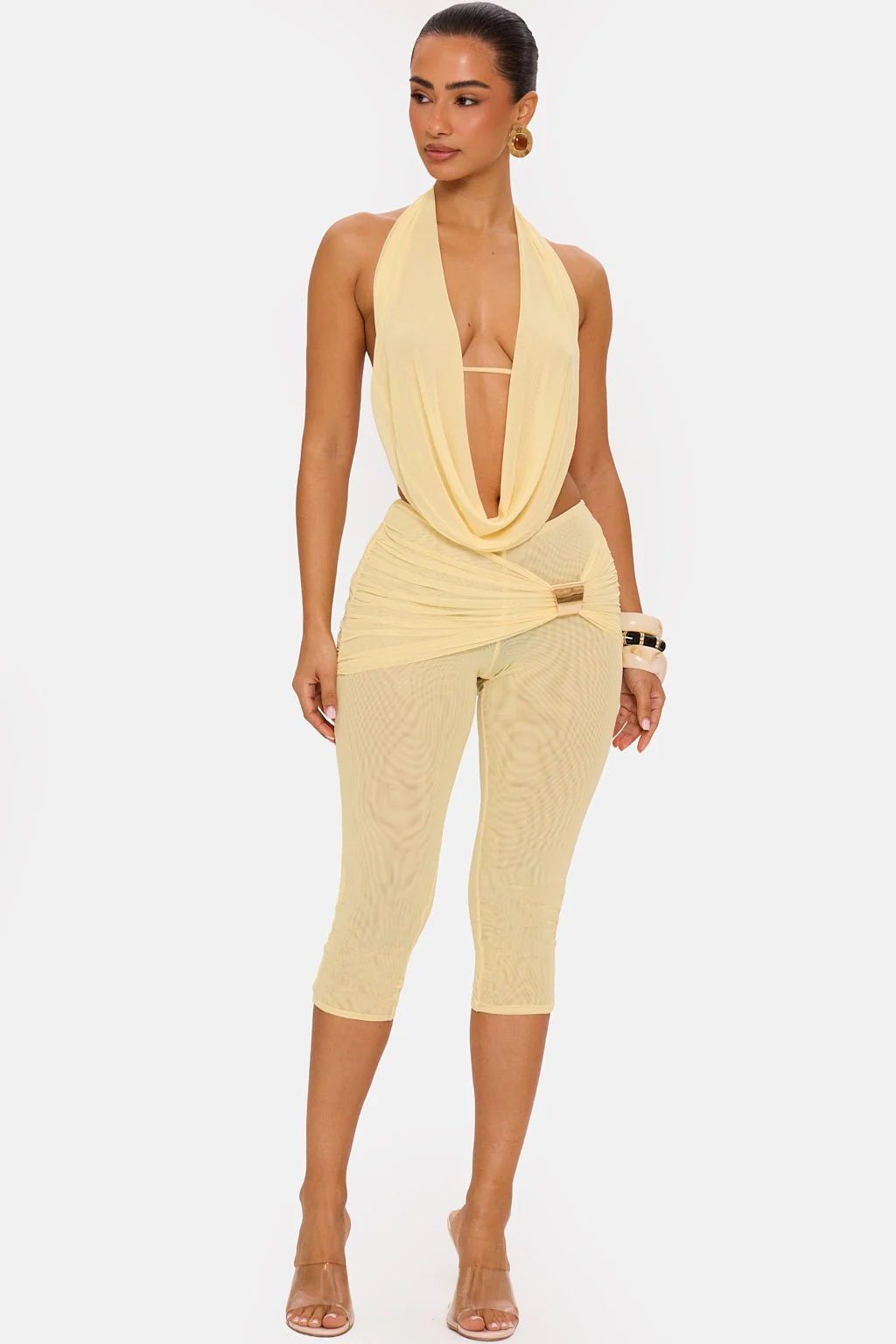 Draped Halter Top & Capri Pants Set