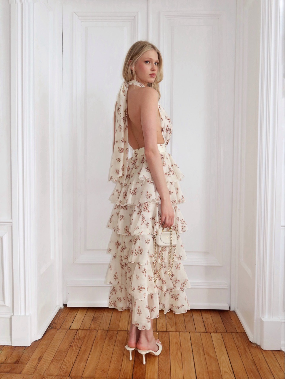 Halter Floral Tiered Ruffle Maxi Dress