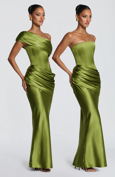 Asymmetric Draped Off Shoulder Maxi Dress