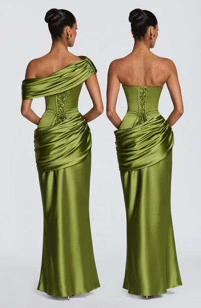 Asymmetric Draped Off Shoulder Maxi Dress
