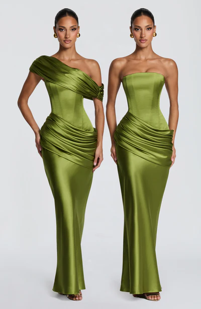 Asymmetric Draped Off Shoulder Maxi Dress