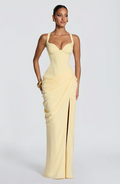 Corset Bodice High Slit Draped Gown