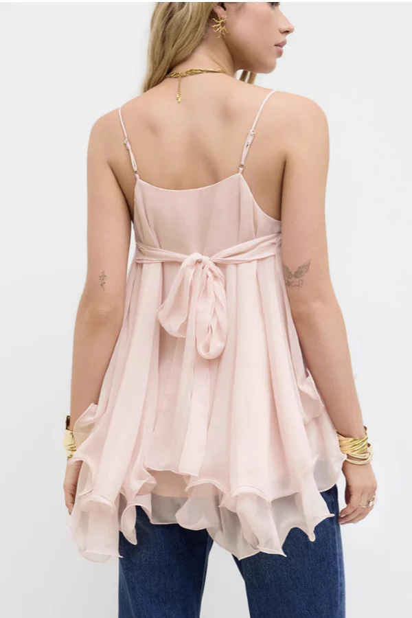 Spaghetti Strap Chiffon Tie-Back Flowy Top