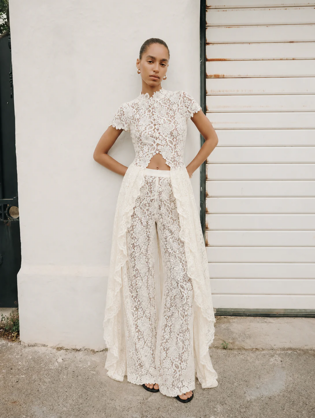 Sheer Lace Cutout High Neck Top（Only tops）