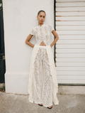 Sheer Lace Cutout High Neck Top（Only tops）