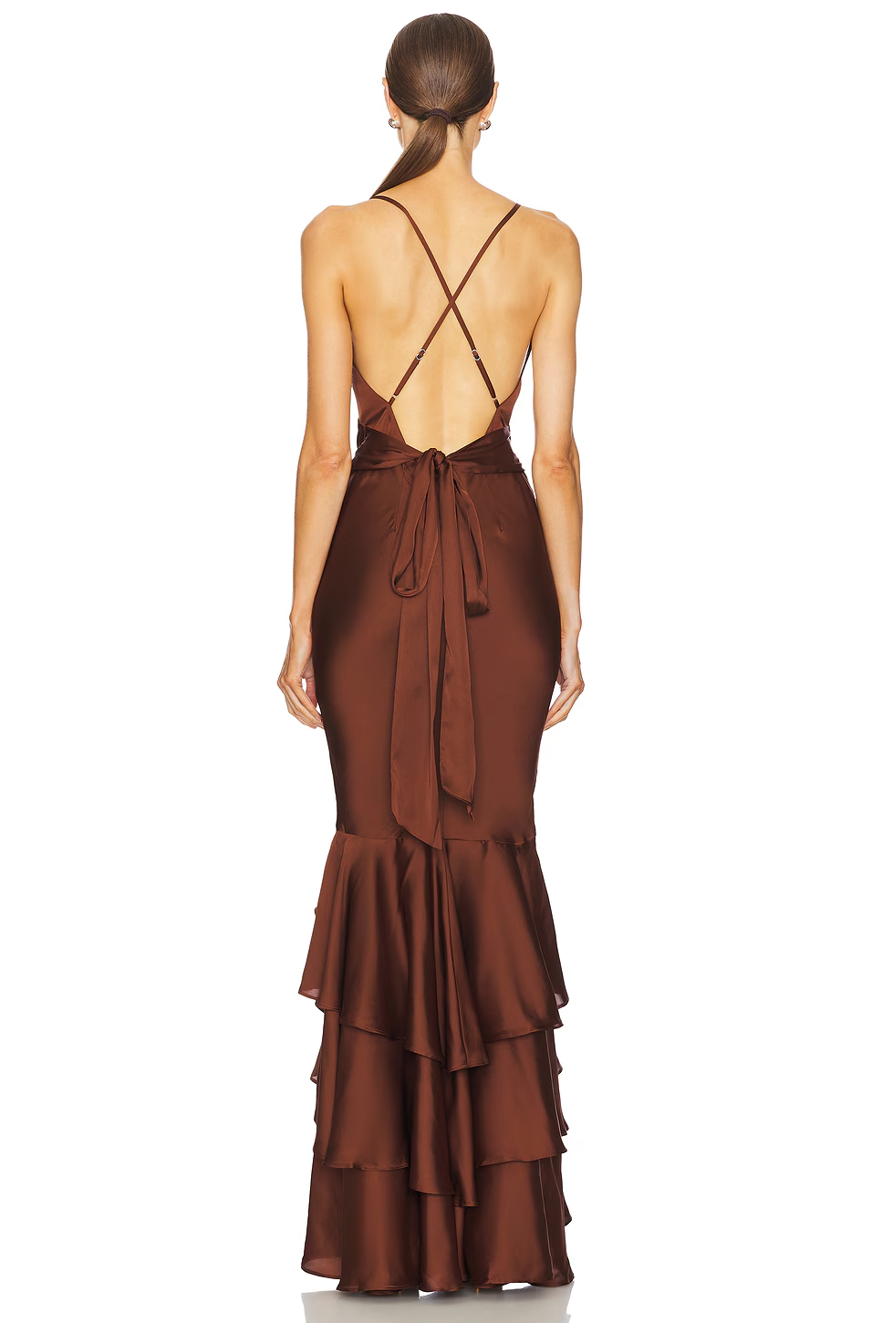Satin Spaghetti Strap Ruffle Hem Maxi Dress