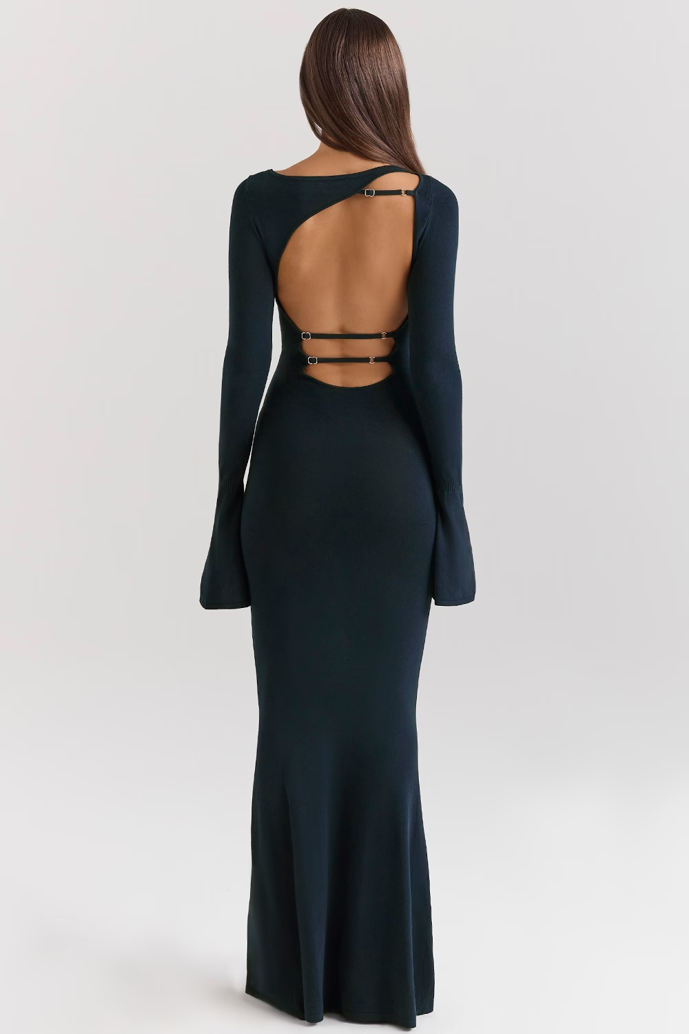 Open Back Bow Detail Long Sleeve Maxi Dress