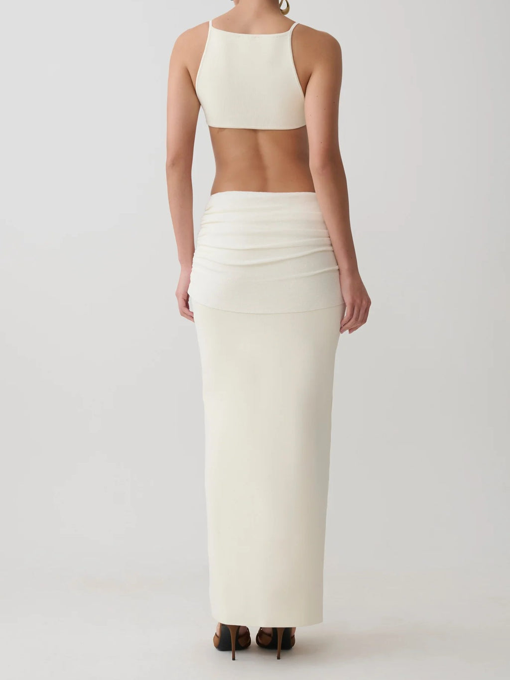 Ivory Halter Cutout Twist Maxi Dress
