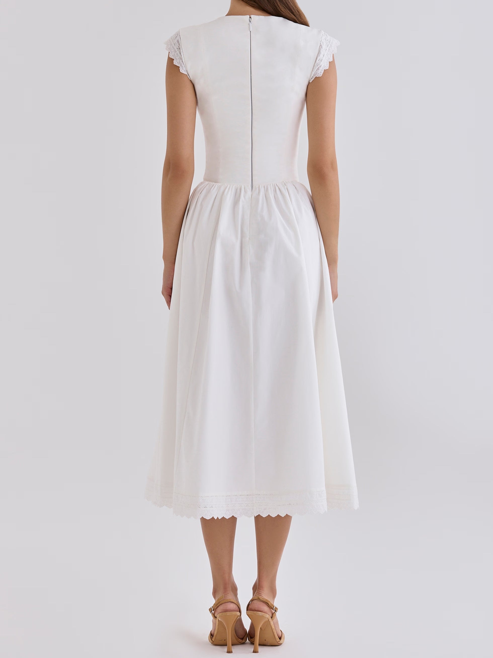 White Lace Trim Prairie Midi Dress