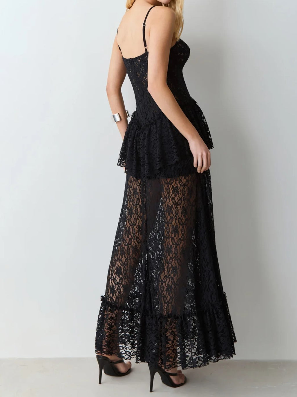 Teal Lace Spaghetti Strap Drop-Waist Maxi Dress