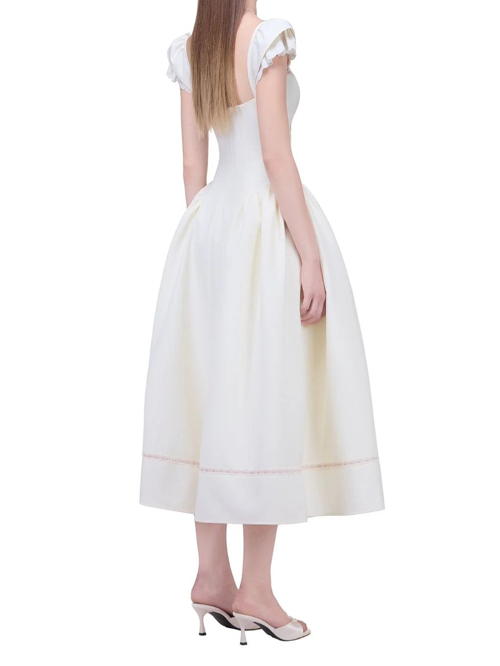 White Embroidered Cap Sleeve A-Line Dress