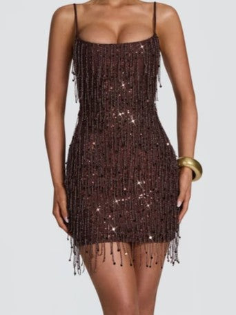 Lime Green Sequin Fringe Mini Dress