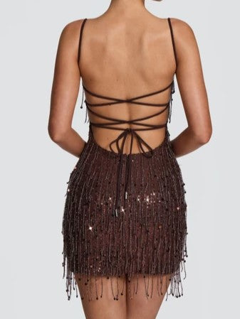 Lime Green Sequin Fringe Mini Dress