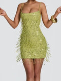Lime Green Sequin Fringe Mini Dress