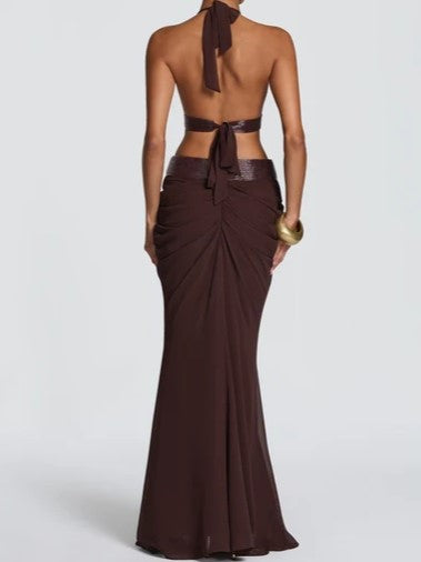 Yellow Cutout Halter Mermaid Maxi Dress